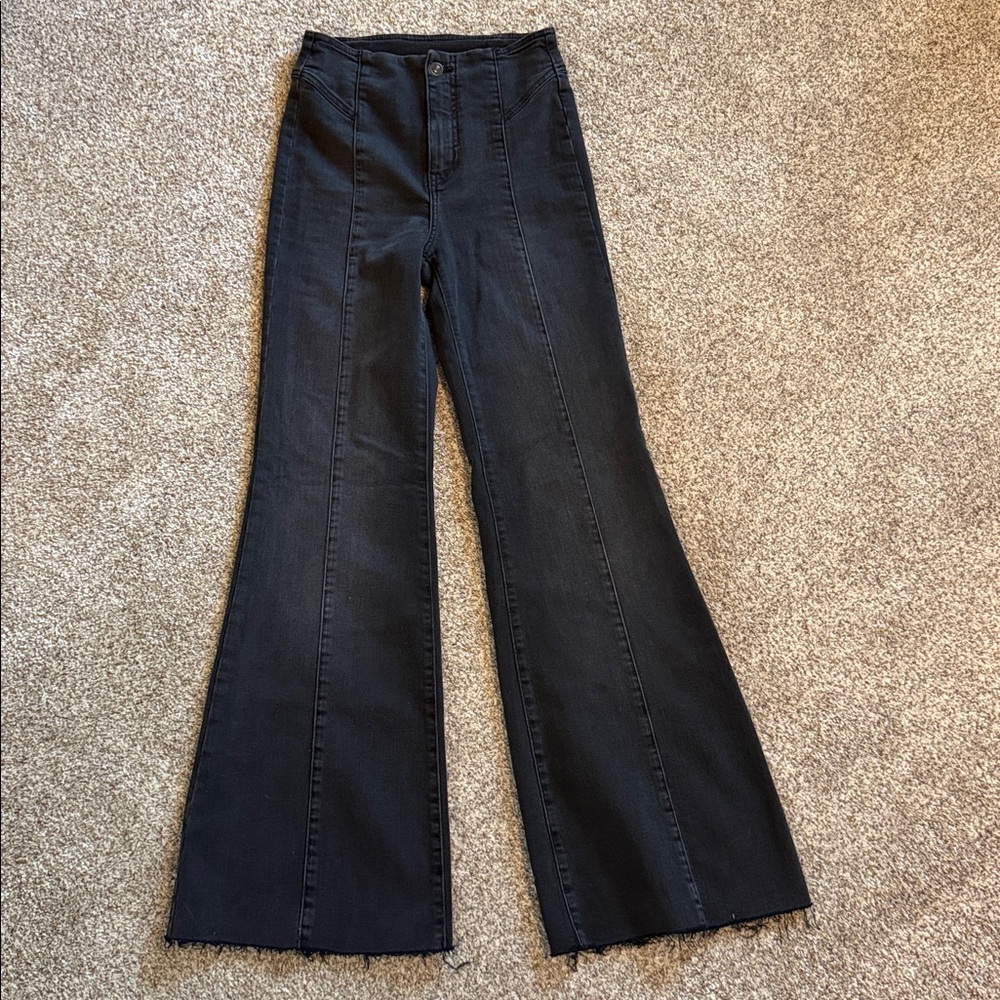 Free People CRVY Wild Honey High-Rise Flare Wide Leg Denim in Onyx Size 26